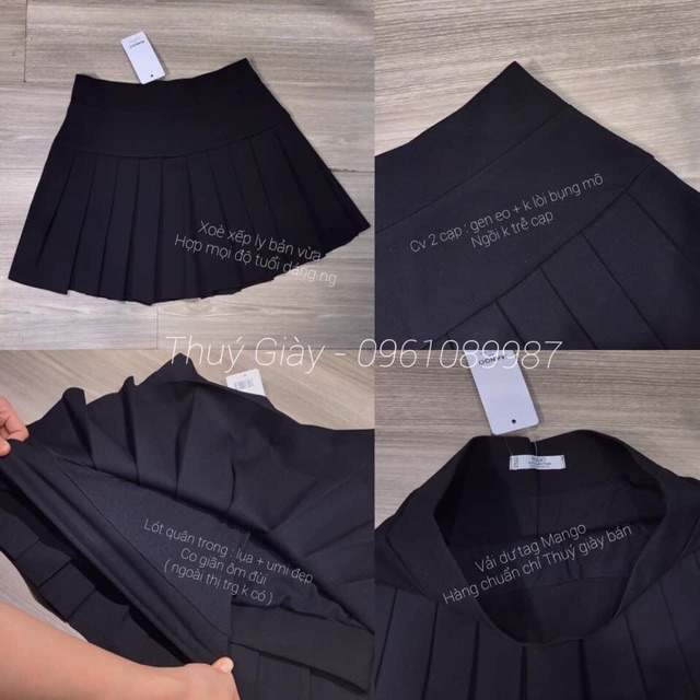 Chân váy đen xếp ly cạp cao gen bụng | BigBuy360 - bigbuy360.vn