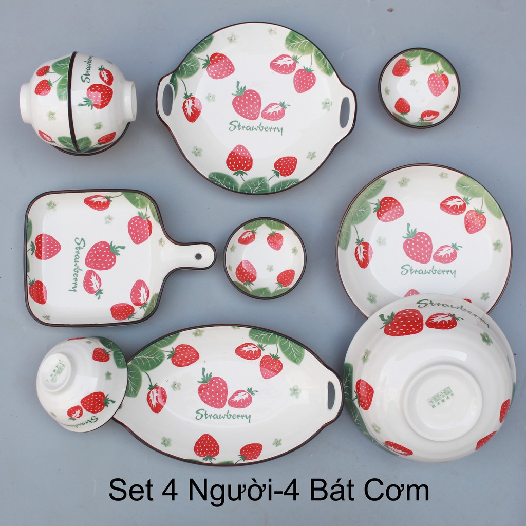 Set Bát Đĩa 🍓DÂU TÂY🍓Bát đĩa ăn cơm ăn mì, decor bàn ăn dễ thương