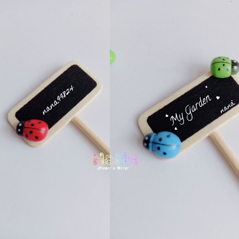Bảng Gỗ Đen viết tên, ghi chú trang trí chậu cây tiểu cảnh, sen đá, mô hình