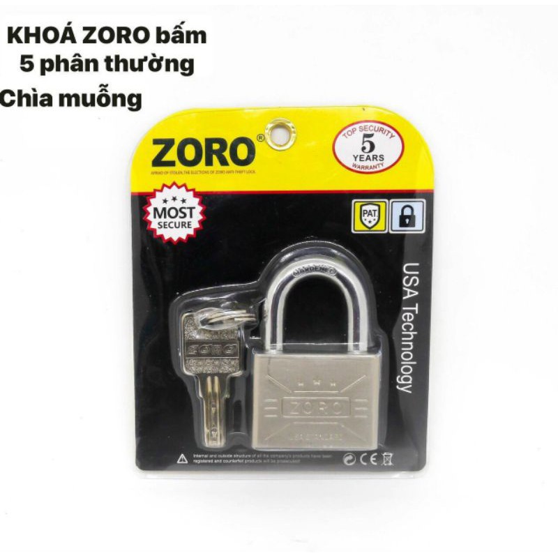 KHÓA CỬA ZORO 5 PHÂN THƯỜNG 4 CHÌA,,