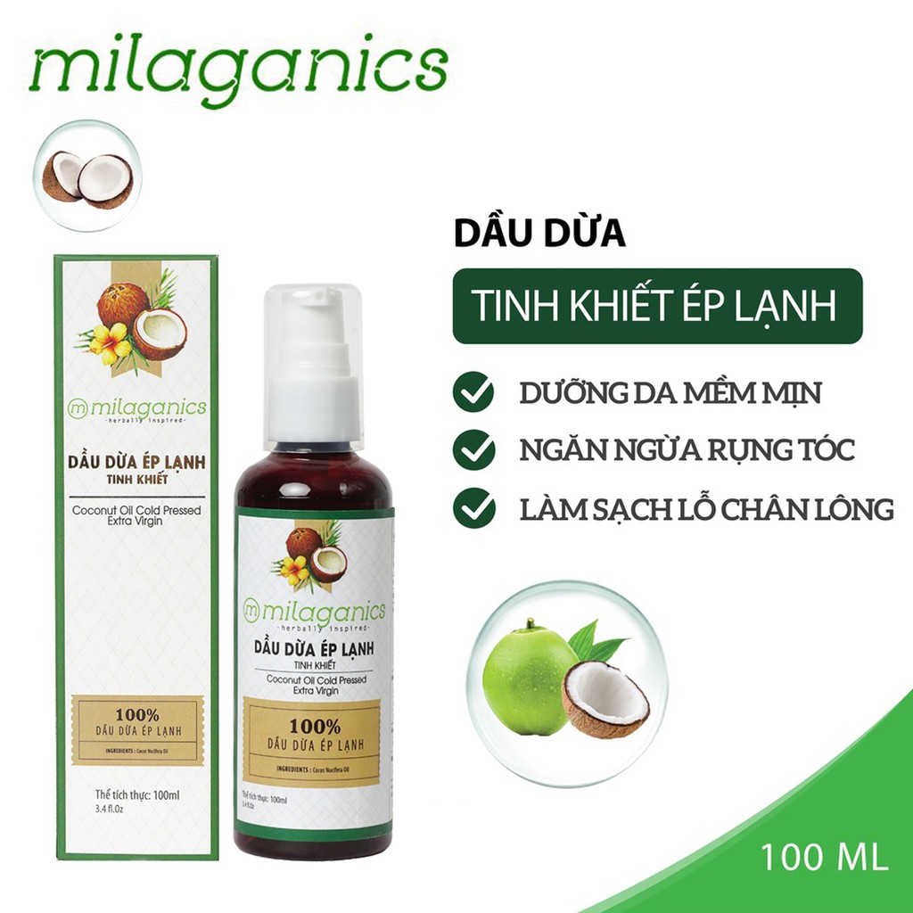 DẦU DỪA ÉP LẠNH TINH KHIẾT MILAGANICS 100ML