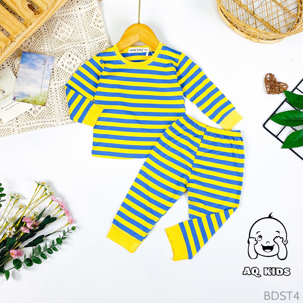 [BÉ 7-28kg] Bộ minky mom bé trai, bé gái Vải thun lạnh Sọc Visco cao cấp Minlybaby - Unibaby BDST4