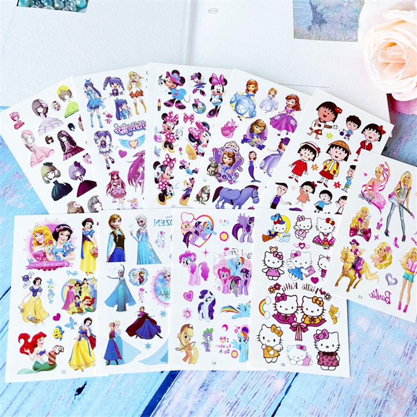 ✿ Miếng Dán Hình Xăm Tạm Thời Họa Tiết Hoạt Hình Dễ Thương ✿ Set 10 Tấm Hình Xăm Dán Chống Thấm Nước Độc Đáo