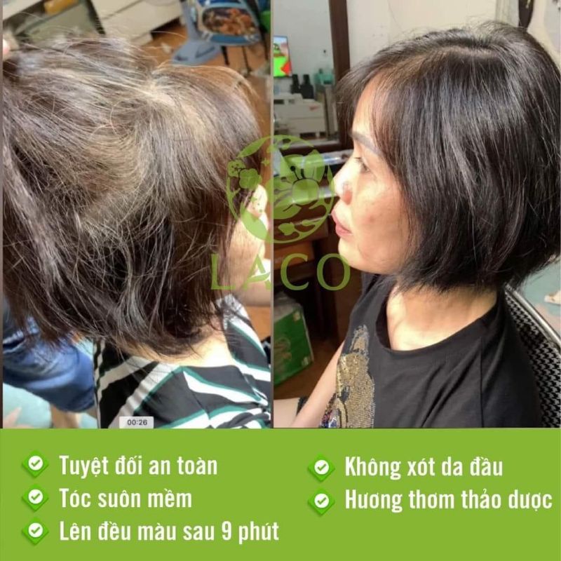 Dầu gội phủ bạc laco black hair, nhuộm tóc thảo dược phủ bạc đen và nâu sau 9 phút, nhuộm tại nhà