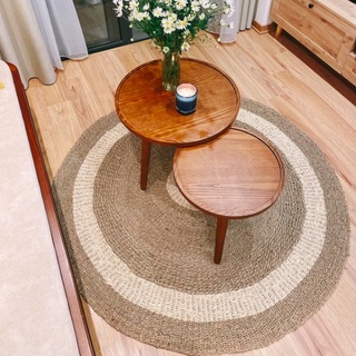 Thảm cói trải sàn hình tròn phối hoạ tiết nhiều kích thước