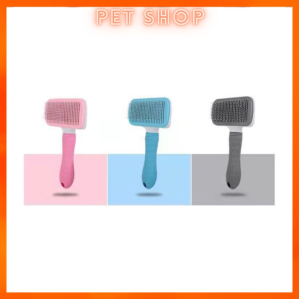 Lược chải lông chó mèo có nút bấm đẩy lông cao cấp dễ dàng loại bỏ lông khi chải, tay cằm bằng silicon dễ dàng gỡ rối