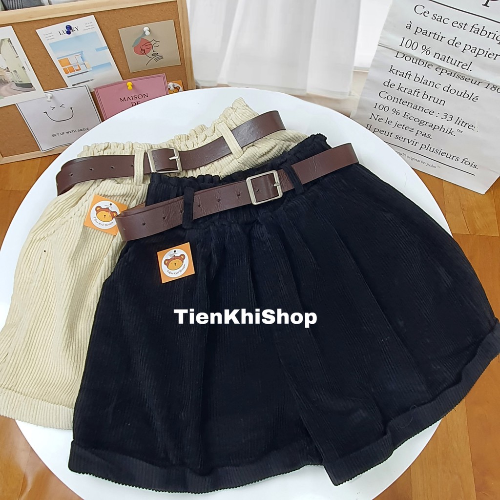Quần short nhung tăm kèm nịt hàng quảng châu thu đông ống rộng sắn lai