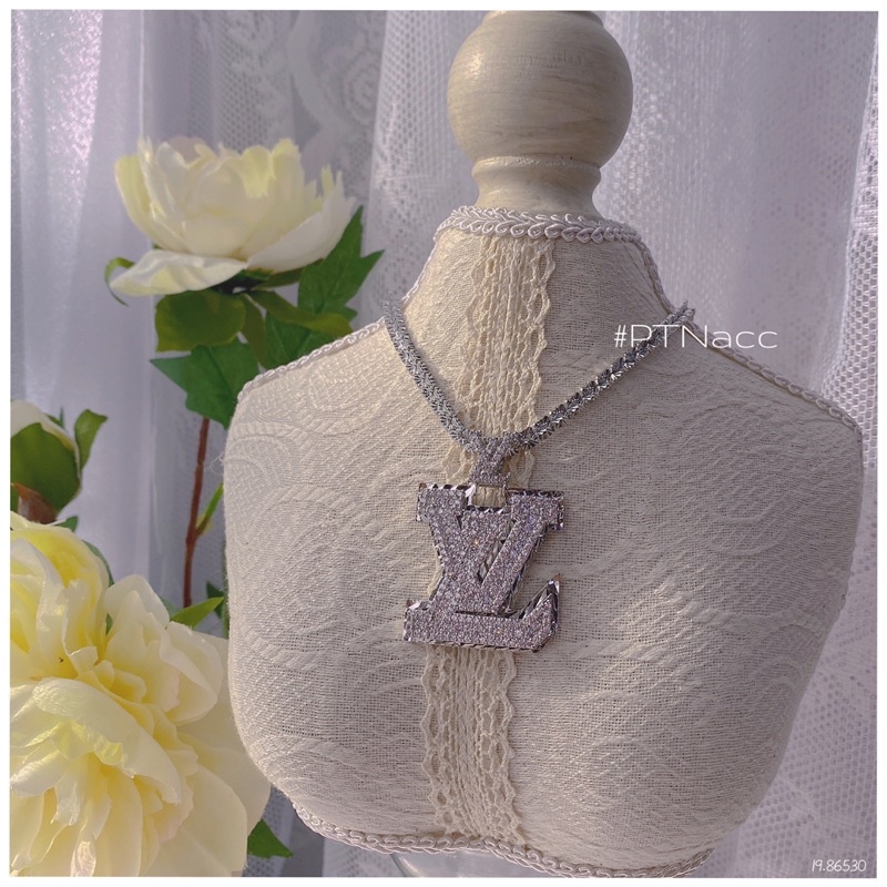 Dây chuyền, vòng cổ 4D xi bạch kim phối mặt logo thương hiệu đính full soàn tấm .PTNACC.