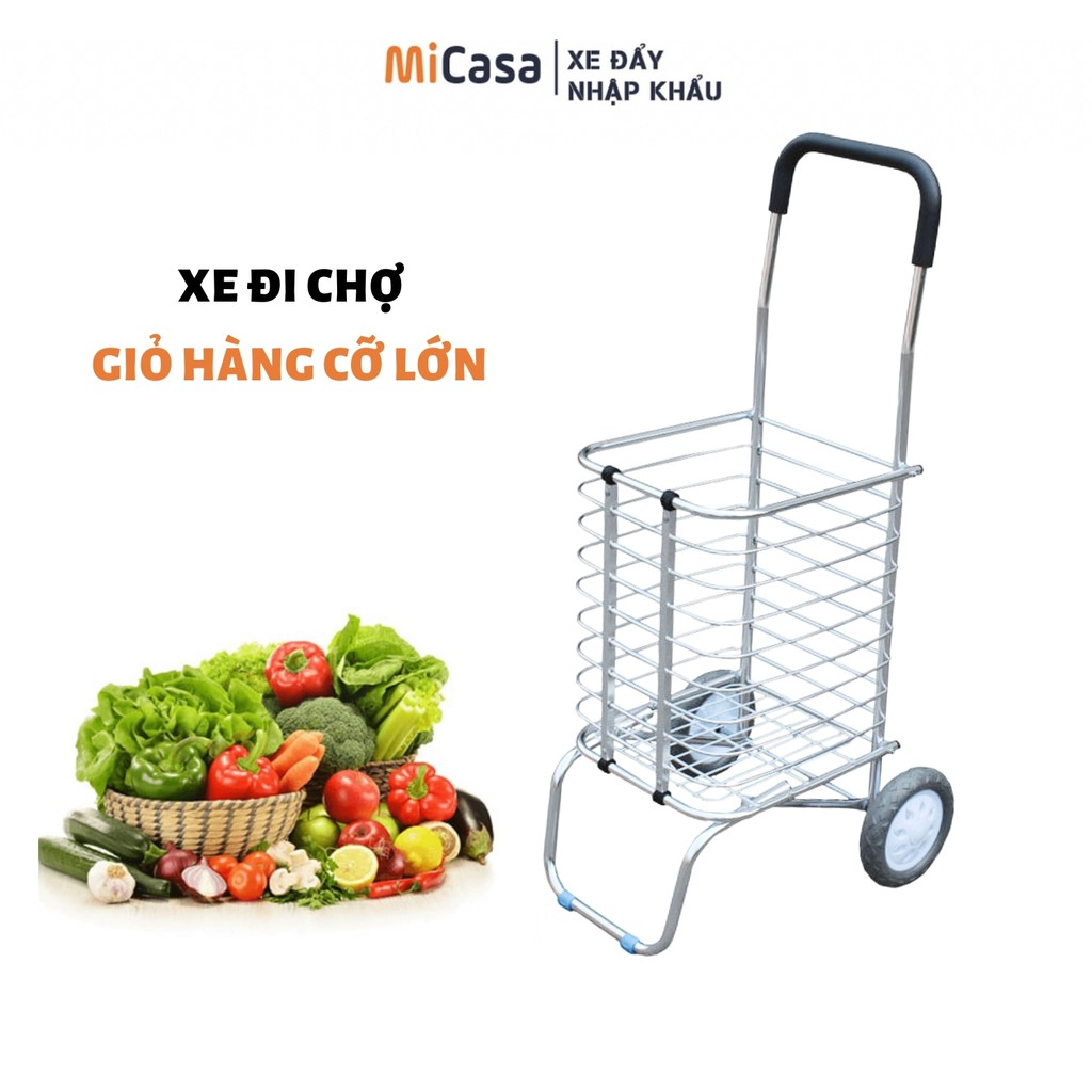 Xe Kéo Đi Siêu Thị, Xe Đi Chợ Gấp Gọn Có Giỏ Hàng Siêu Đẹp - DC12-WH