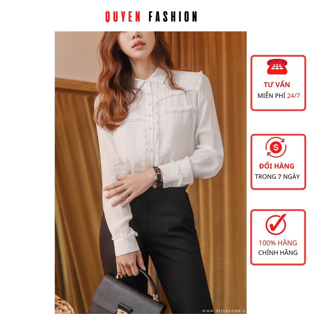Áo Sơ Mi Công Sở Nữ Trắng, Xanh Pastel, Tay Dài, Bèo Ngực, Thiết Kế Viền Bèo Mí Xinh Xắn AA278