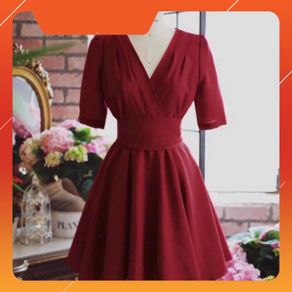 NICHAN  Đầm đỏ xoè cột eo (kèm hình thật)