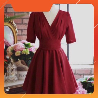 NICHAN  Đầm đỏ xoè cột eo (kèm hình thật)