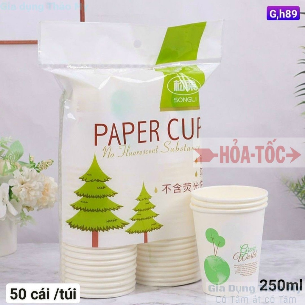 Cốc Giấy, Ly Giấy Dùng 1 Lần -250 ml - Bịch 50 Cái