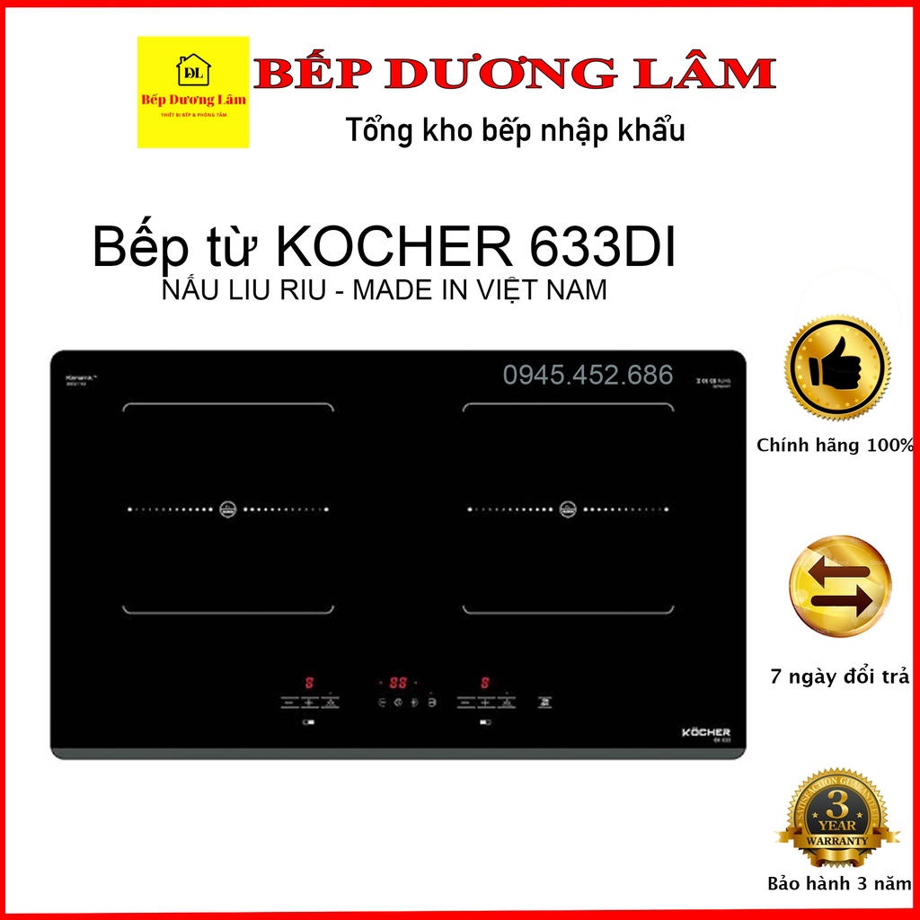 Bếp từ đôi Kocher DI 633 ✅ Bếp điện từ Inverter - Bếp từ âm chính hãng - Bảo hành chính hãng 3 năm