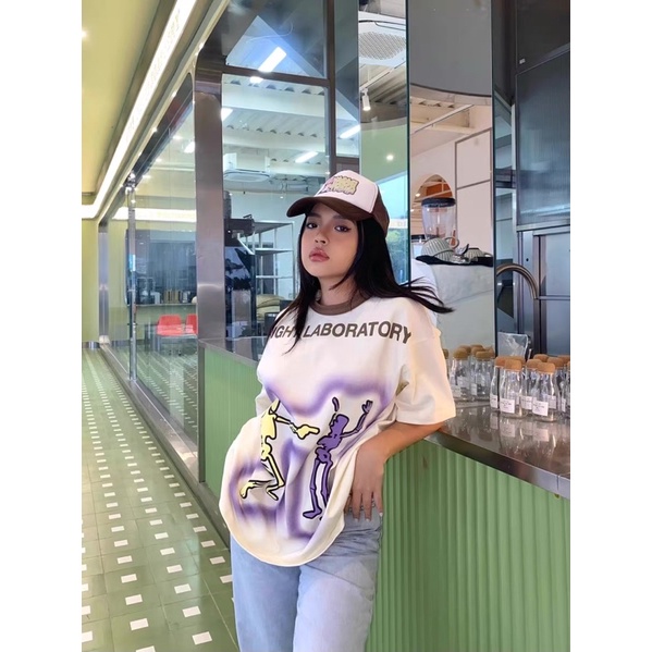 Áo thun Night Laboratory Treminal - Áo thun form rộng màu be phối cổ in nổi streetstyle - A042