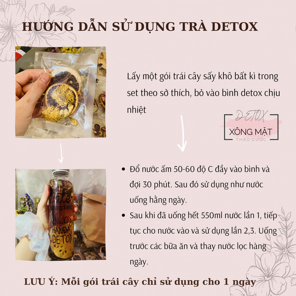 MIX 10 gói Xông mặt thảo dược-đẹp da + 10 gói trà Detox hoa quả sấy khô-giảm cân