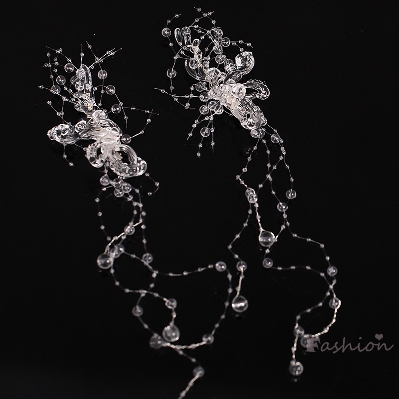 1 Set Kẹp Tóc Và Khuyên Tai Handmade Đính Đá Pha Lê Lấp Lánh Cho Cô Dâu