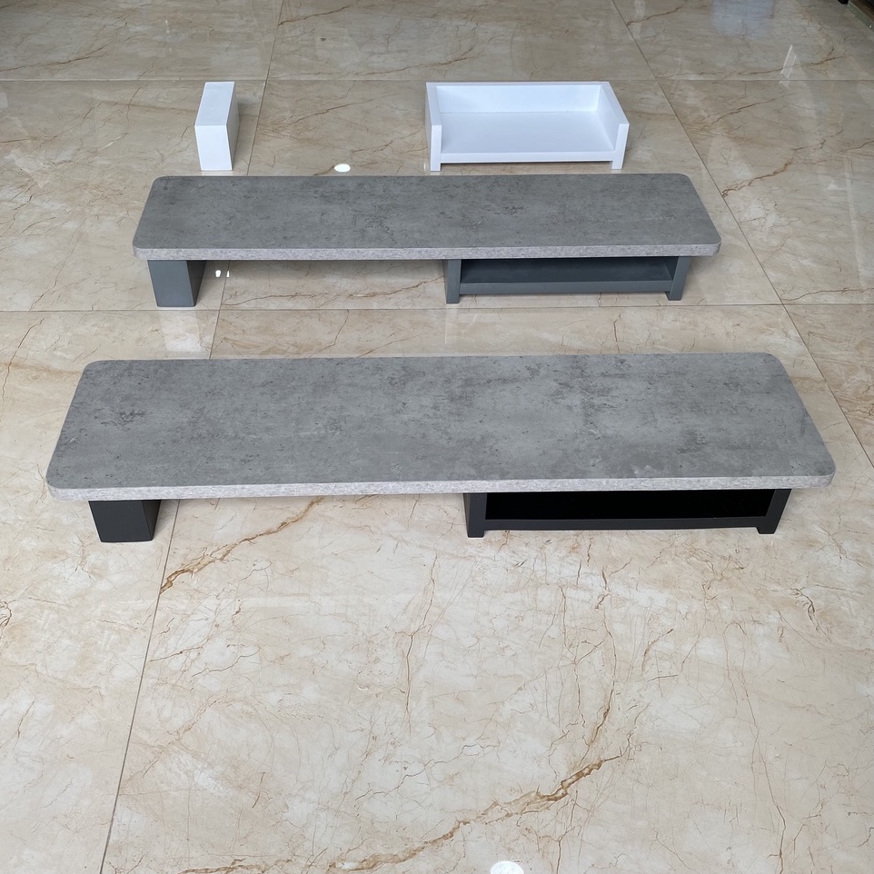 Kê Màn Hình - Gỗ MDF Xám Xi Măng . Chân và hộc có màu Đen - Trắng - Xám