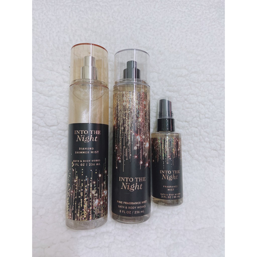 Into The Night BBW sữa tắm lotion nước hoa xịt thơm toàn thân nến giftset tẩy tế bào Bath & Body Works 236ml Chuẩn Auth
