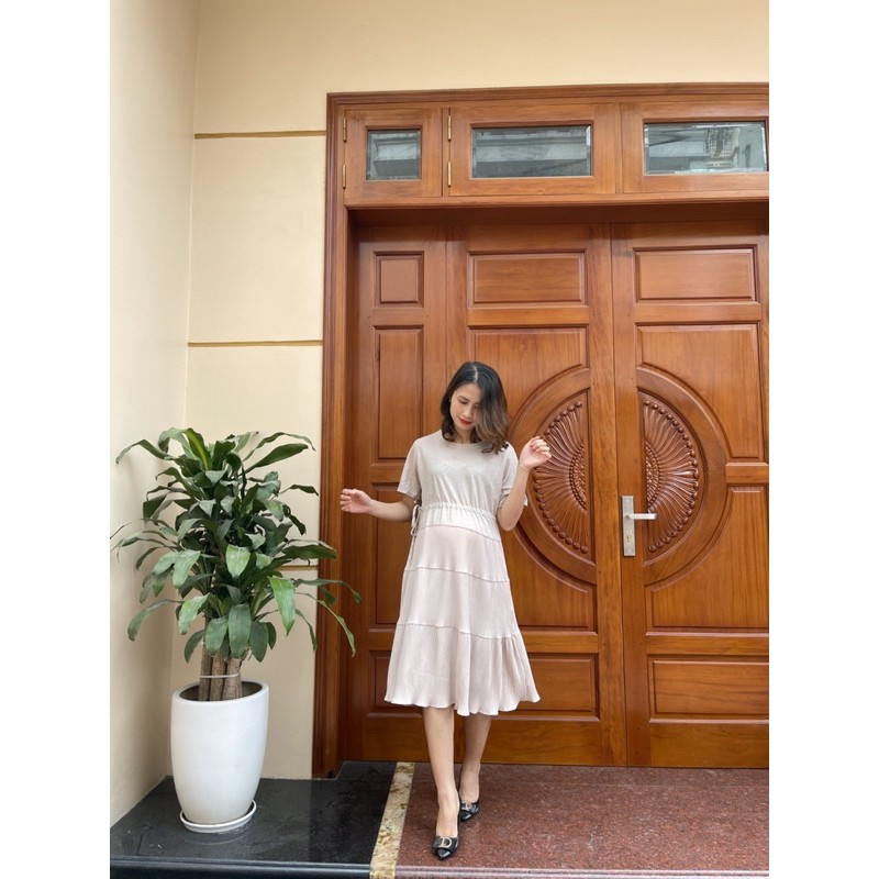 Váy bầu thời trang cao cấp chất cotton pha voan siêu xinh mặc bầu và sau sinh V220