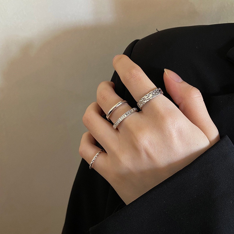 Set 4 Nhẫn Kiểu Mắt Xích Có Thể Điều Chỉnh Kích Cỡ Thời Trang Hàn Quốc