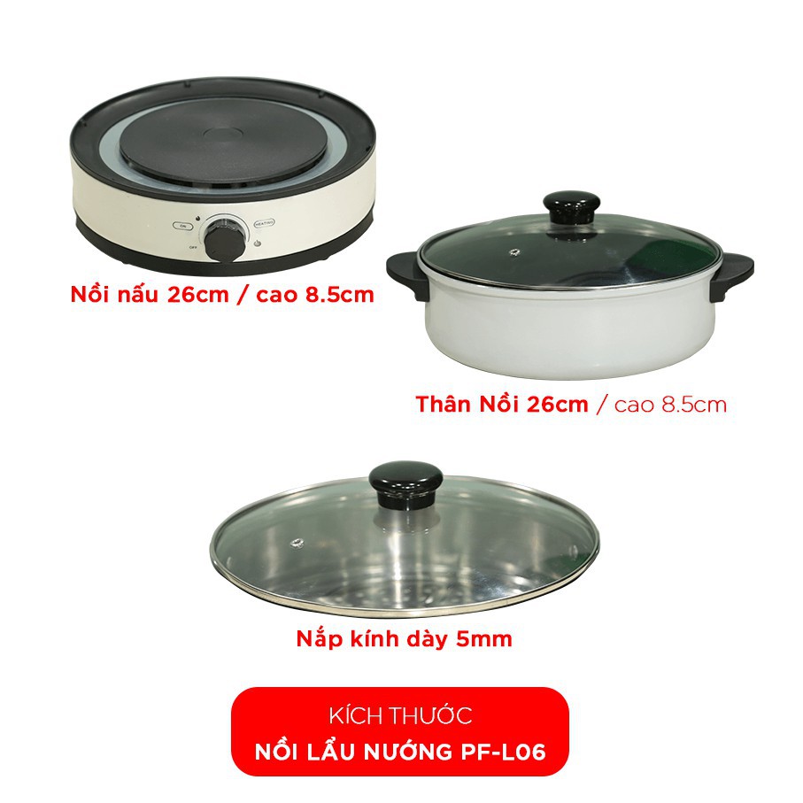 Nồi Đa Năng có thể Nấu Lẩu và Nướng BBQ Perfect PF-L06 1350W | TẶNG: 1 Xửng hấp inox 26cm