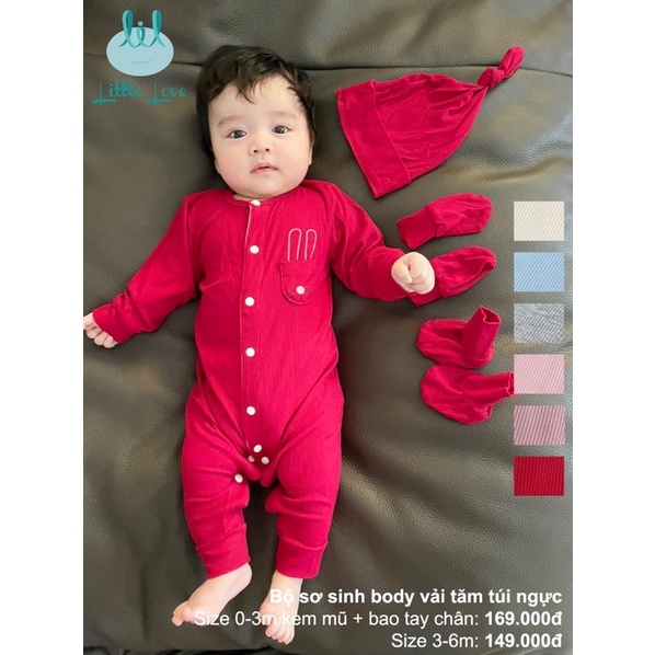 LIL - Body sơ sinh túi thỏ thun tăm mềm mại (tặng phụ kiện mũ, bao tay chân cho size 0-3)