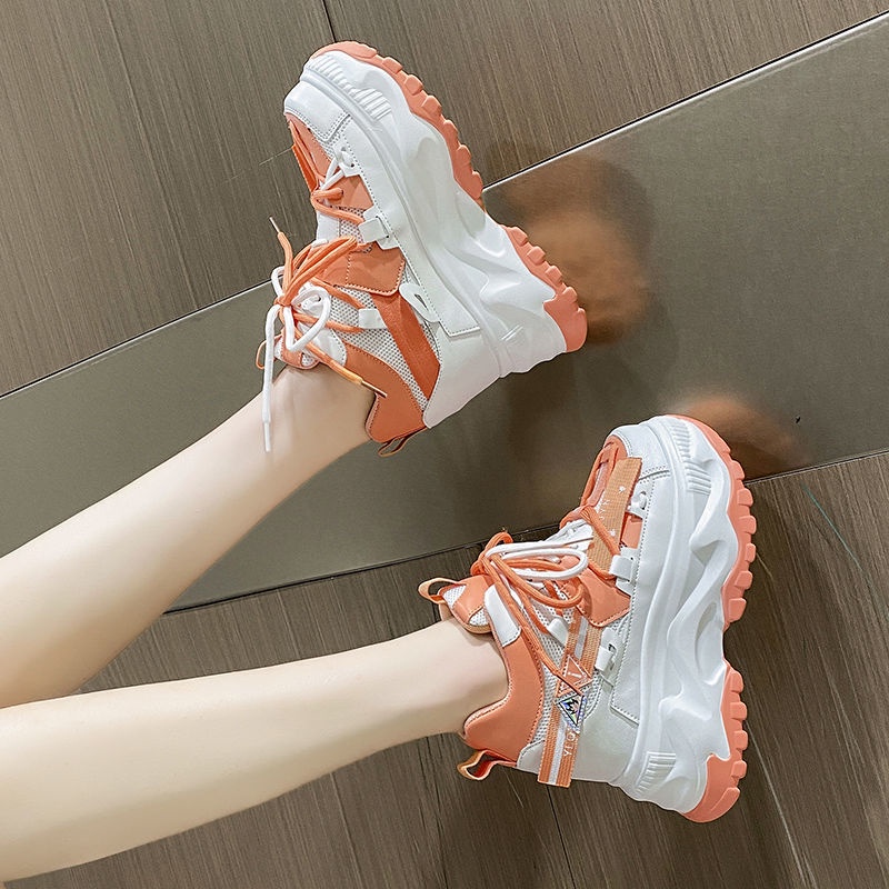 Giày Thể Thao Đế Dày 10cm Màu Xanh Lá Cây Thoáng Khí Phong Cách Châu Âu Cho Nữ