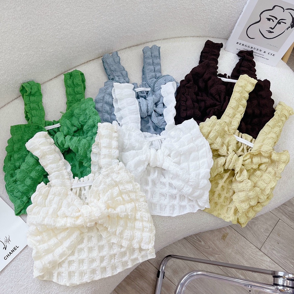 ảnh thật - áo croptop kiểu xốp ô vuông cột ngực xinhhh