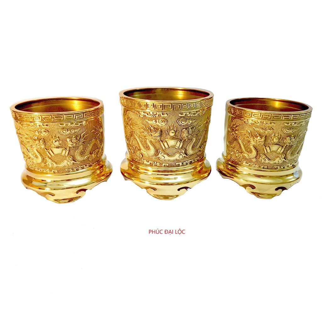 Bát hương Rồng Phượng thờ cúng bằng đồng đường kính 12 cm màu vàng sáng bóng - Đồ thờ cúng bằng đồng cao cấp