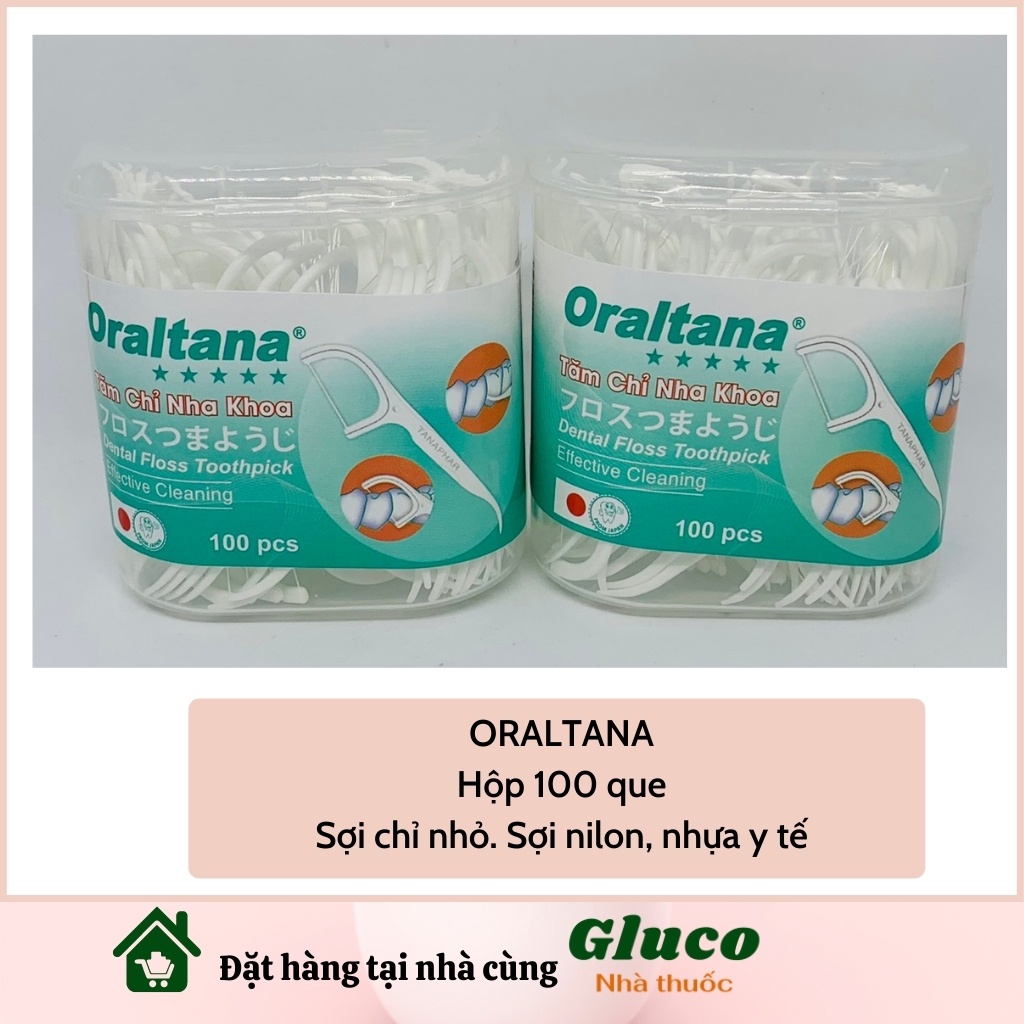 Chỉ tăm nha khoa Oraltana chỉ nha khoa 2 đầu tăm nha khoa hộp 100 cái GLU019