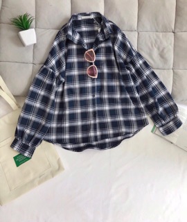 Áo sơ mi oversize caro tay phồng