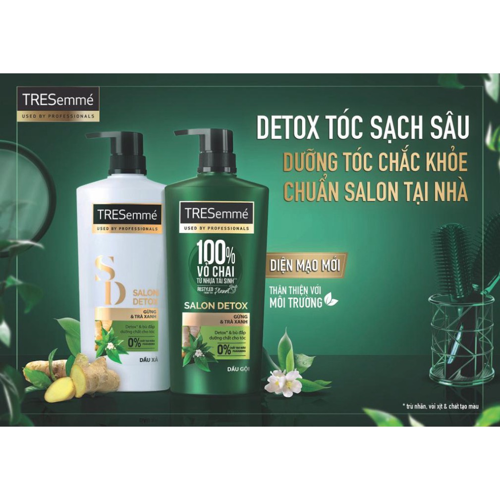 Combo Gội 640g &amp; Xả 620g Salon Detox Cho tóc chắc khỏe bóng mượt với Gừng &amp; Trà Xanh giúp Detox tóc sạch sâu