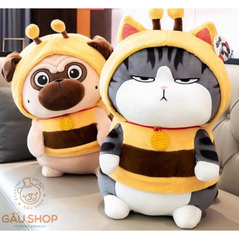 Gấu bông mèo Hoàng Thượng và chó Nô Tài cosplay ong cực dễ thương hàng nhập cao cấp bông mịn ôm siẻu mềm