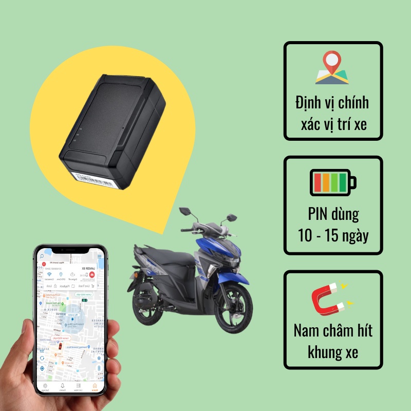 Định vị xe máy không dây chip 2G mini sạc PIN không cần lắp đặt Vt03D PIN dùng 20 ngày phần mềm Tiếng Việt bán sỉ bán lẻ