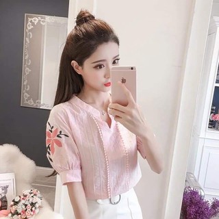 sơ mi cổ v thêu