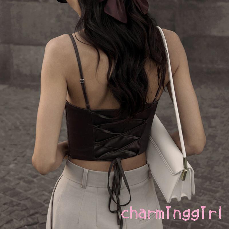 Áo Tank Top Không Tay Cổ Vuông Thắt Dây Sau Lưng Phong Cách Đường Phố Dành Cho Nữ