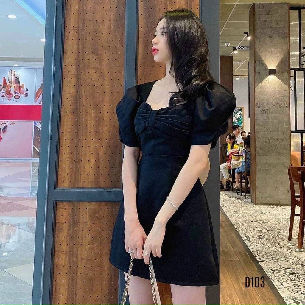 Váy dáng xòe tay phồng kết nơ lưng siêu xinh sang trọng, thanh lịch thời trang nữ công sở, dạo phố