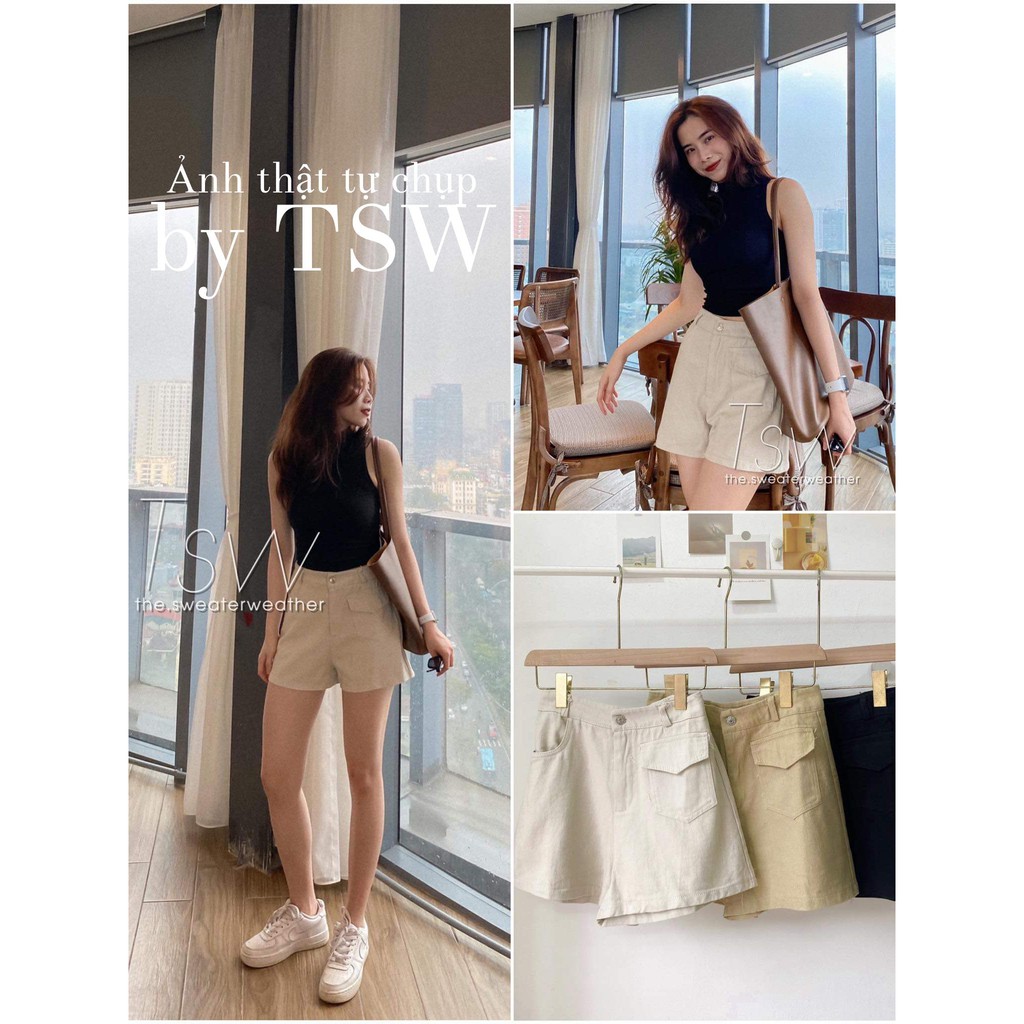 Quần short thô cạp cao 1 túi (Ảnh thật)