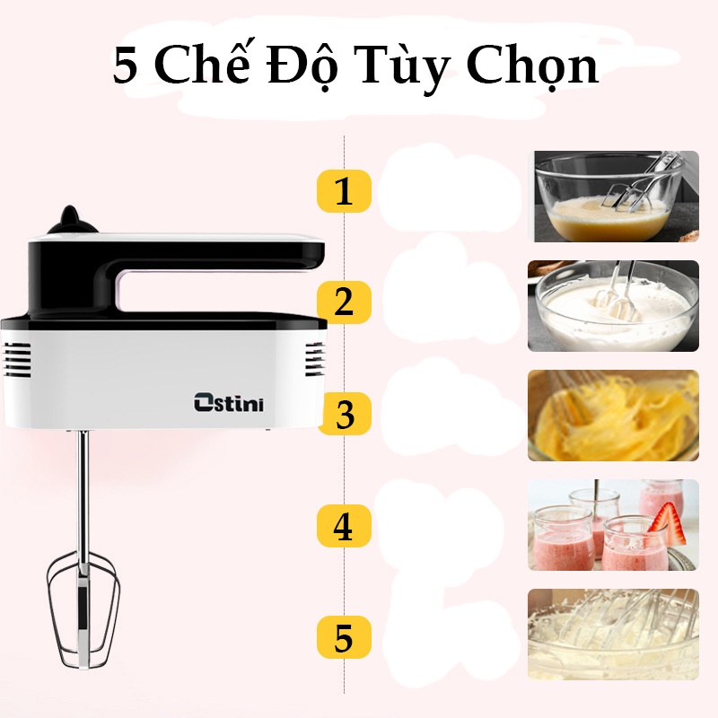 Máy Đánh Trứng Cầm Tay Ostini - TẶNG KÈM ĐẾ ĐỂ BÀN VÀ MUỖNG TÁCH TRỨNG, Máy Đánh Kem, Nhào Bột, Tạo Bọt Để Bàn Đa Năng