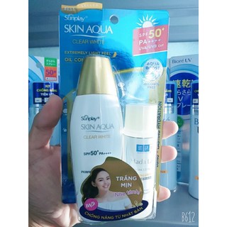 Sunplay Skin Aqua Clear White SPF50+, PA++++: Sữa chống nắng dưỡng da trắng mịn tối ưu -55g