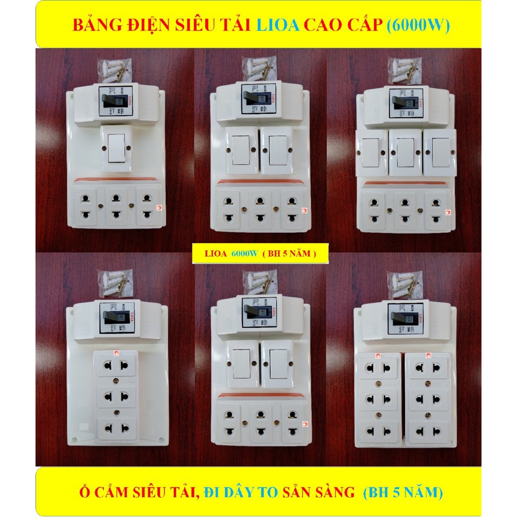 Bảng điện,Táp lô chịu tải cao 6000W LIOA  +  + CB Atomat 30A + Ổ cắm LÕI SỨ chịu tải 6000W có lò xo đàn hồi
