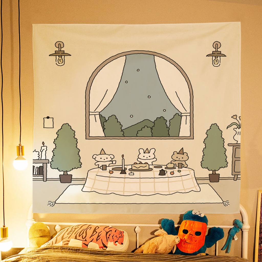 New ins cute cartoon background cloth wall cloth tapestry Internet celebrity layout room decoration student dormitory bed head cloth nnwE