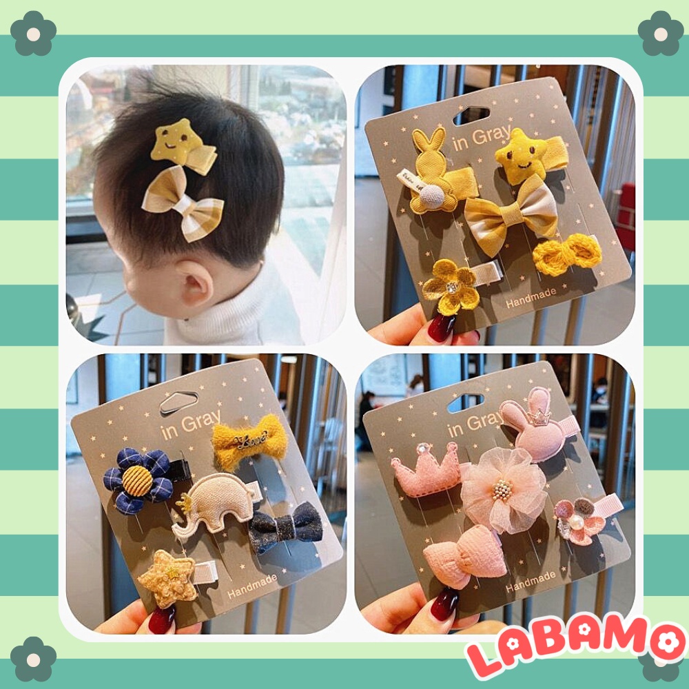 Kẹp tóc cho bé gái công chúa cute dễ thương set 5 chiếc phong cách Hàn Quốc LABAMO