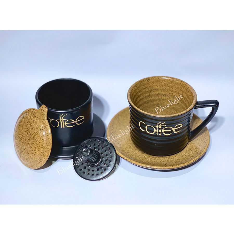 Bộ Phin cà phê sứ Bát Tràng cao cấp men màu - phin cafe sứ màu cốc cafe sứ