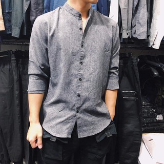 Áo Sơ Mi Nam Xám Cổ Tàu - 𝐀𝐫𝐮 𝐒𝐡𝐨𝐩 SM14