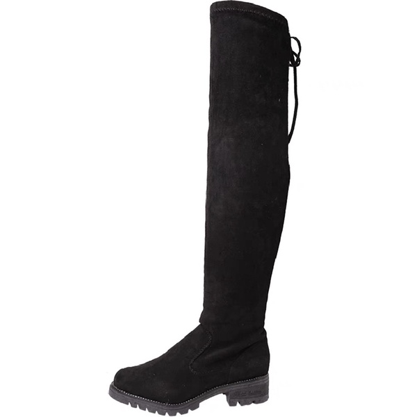 Boots đùi da lộn lót lông gót vuông cao 5cm có dây buộc