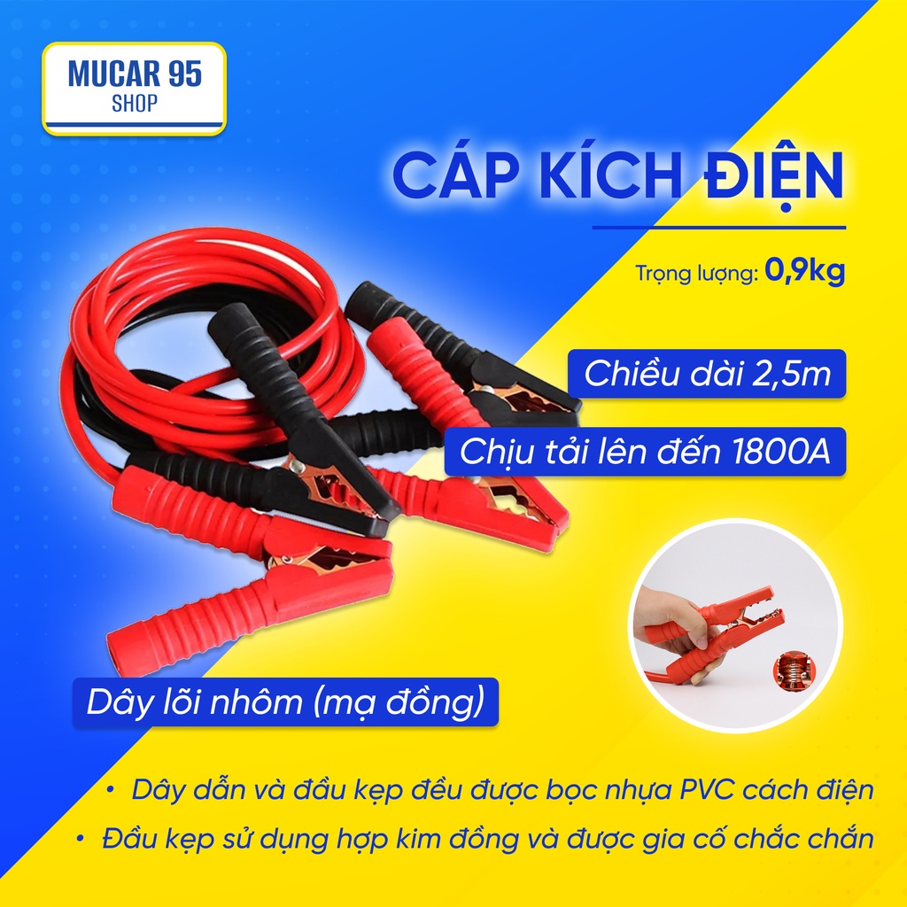 Bộ 2 dây câu kích bình ắc quy xe hơi khẩn cấp,giải quyết tình trạng chết máy giữa đường, không thể khởi động,dây dài 2,5
