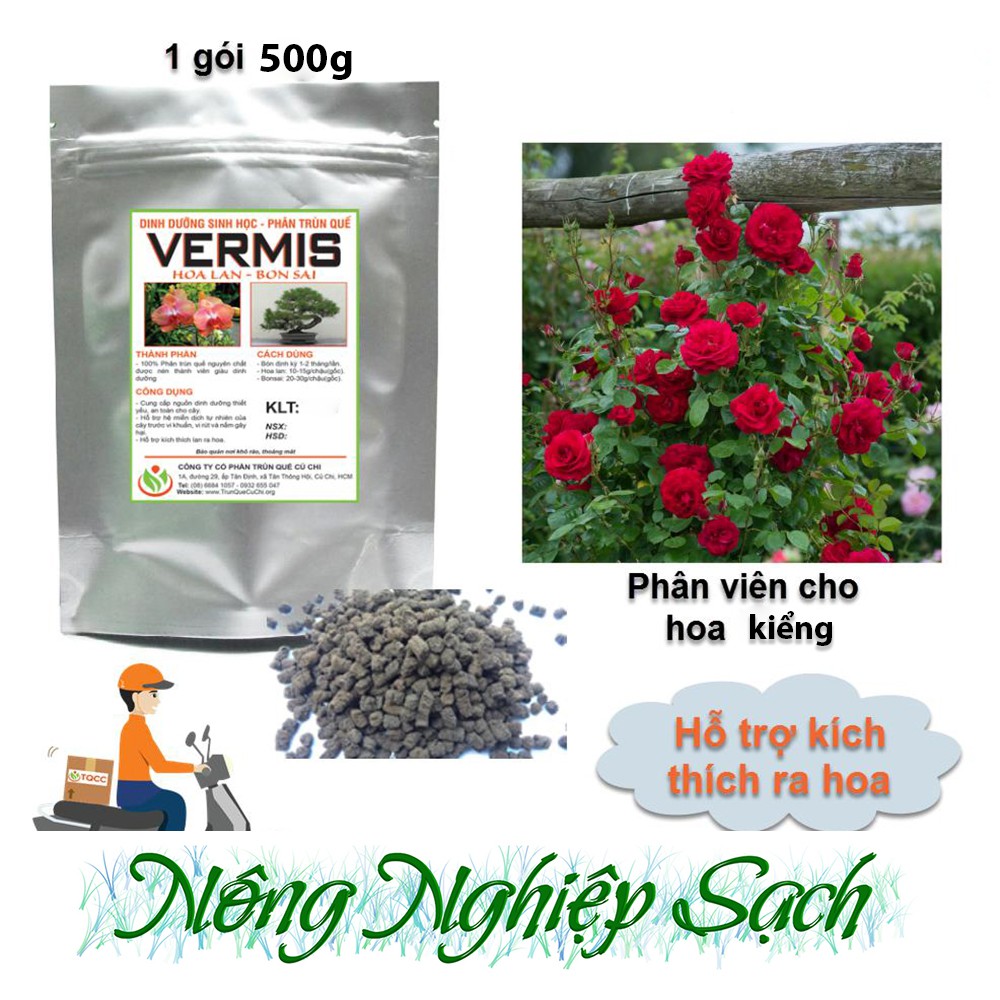 Gói 500g Phân trùn quế Vermis hữu cơ cho Hoa lan, cây cảnh cực tốt