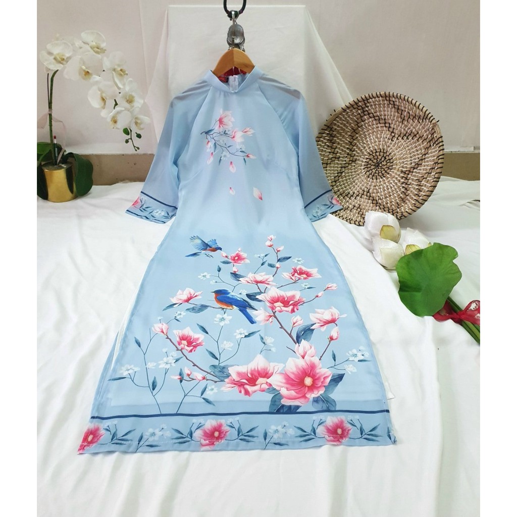 Áo dài nữ 🎀FREESHIP🎀 Áo dài xanh phối hoa cực xinh [ao dai cach tan] | BigBuy360 - bigbuy360.vn